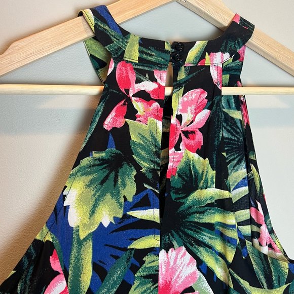 High Neck Tropical Floral Skater Dress- Triple Five Soul - Picture 3 of 5